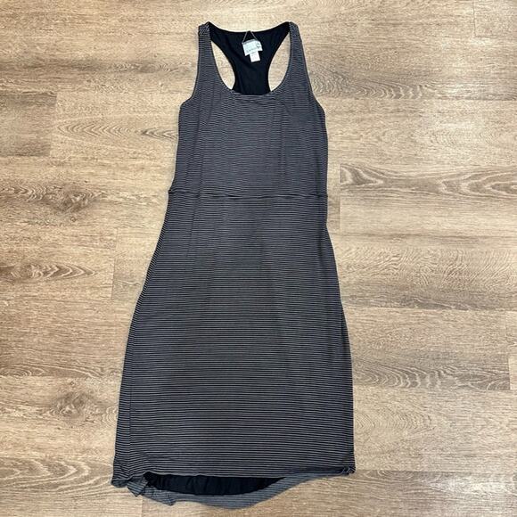 Athleta Bellisima Reversible Dress‎ Sz Small Jersey Knit Striped Black Racerback - Picture 1 of 10